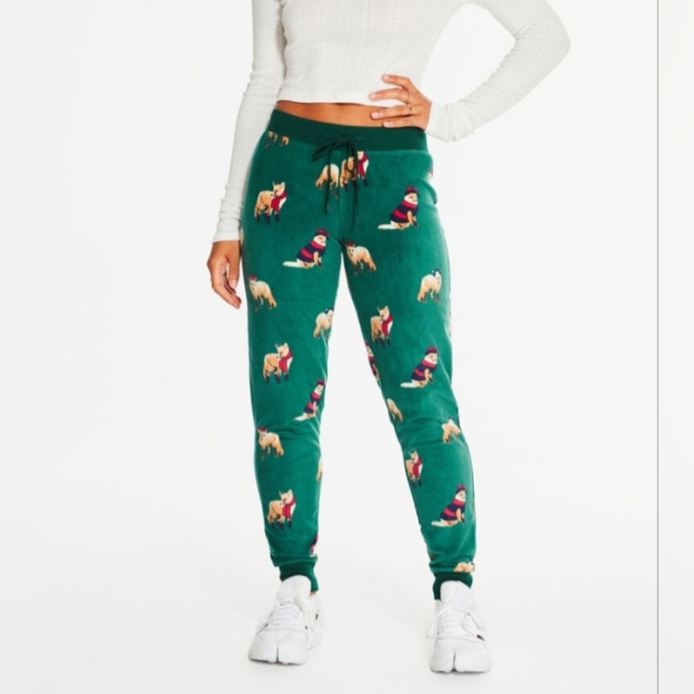 Aeropostale Winter Foxes Novelty Joggers Large Quirky Comfy Cozy Loungewear PJs